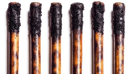 Arrangement of Charred Breadsticks with Crispy Edges and Spices on a Clean White Background