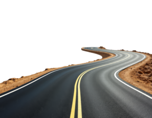 Winding road on desert landscape with transparent background