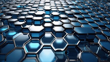 Naklejka premium Modern 3D hexagonal technology abstract background features blue bright energy flashes under hexagons in a futuristic technology design against a white background