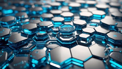 Fototapeta premium Modern 3D hexagonal technology abstract background features blue bright energy flashes under hexagons in a futuristic technology design against a white background