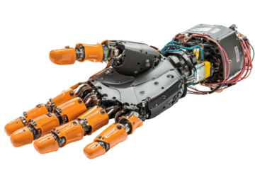 Gesturing robot hand on transparent background