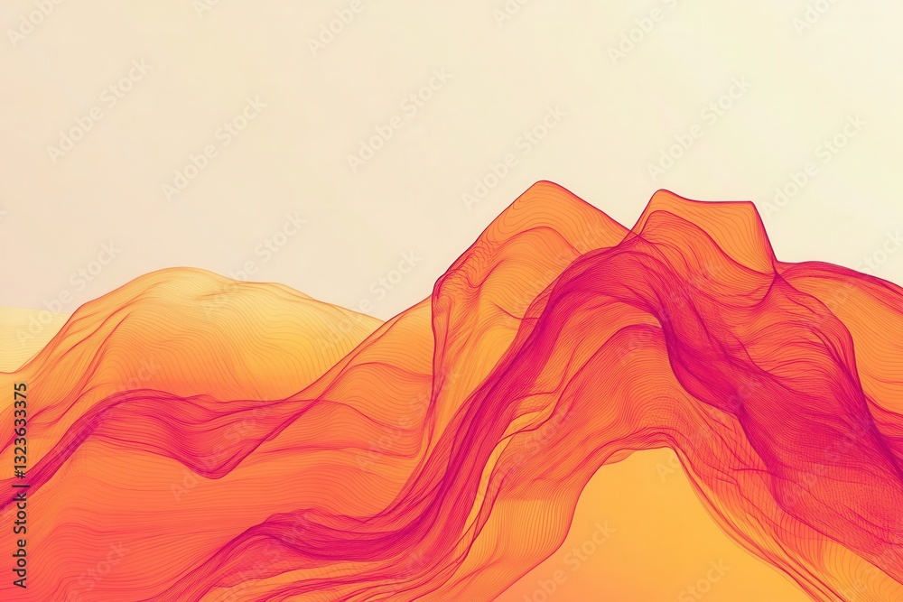Poster Dynamic abstract background with energetic red and orange waves, features curvature at golden ratio with open left space for text placement