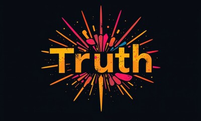 Vibrant Graphic Design Featuring the Word "Truth" with Explosive Starburst Pattern in Bright Orange and Pink Colors on a Black Background