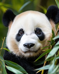 Fototapeta premium Eco-Conscious Wildlife Narratives Intimate Panda Conservation Portrait Revealing Biodiversity Crisis in High-Definition Natural Habitat Ecosystem