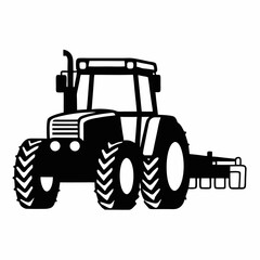 Obraz premium A monochromatic, flat illustration of a tractor, with a focus on the main components such as the tractor's body