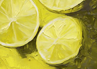 Vibrant still life of cut lemons showcasing detailed brush strokes and rich textures in oil painting style