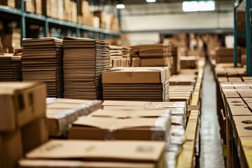 Obraz premium Rows of packages arranged in a warehouse ready for distribution Generative AI