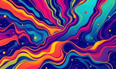 Fototapeta premium Vibrant Abstract Artwork With Dynamic Multicolored Waves and Swirls Creating an Energetic Visual Harmony in a Colorful Digital Canvas