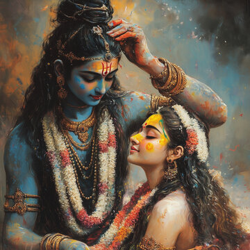 Celebrate the vibrant festival of Holi with divine grace as Lord Shiva and Goddess Parvati immerse in colors, symbolizing love, unity, and the triumph of devotion. 
