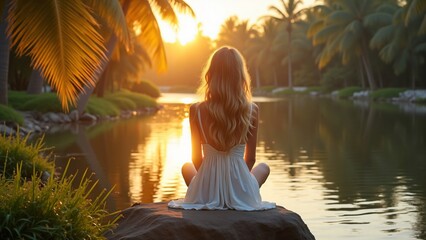 Serene Sunset Meditation by Tropical Lagoon