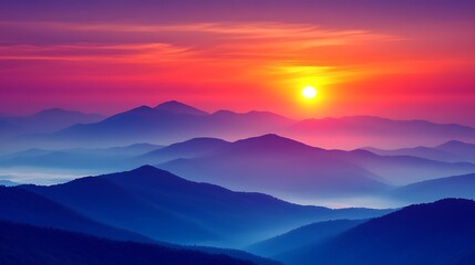 Fototapeta premium Vibrant Sunrise Over Rolling Mountain Ranges