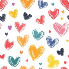 Fototapeta premium Colorful hand-drawn heart pattern on white background 