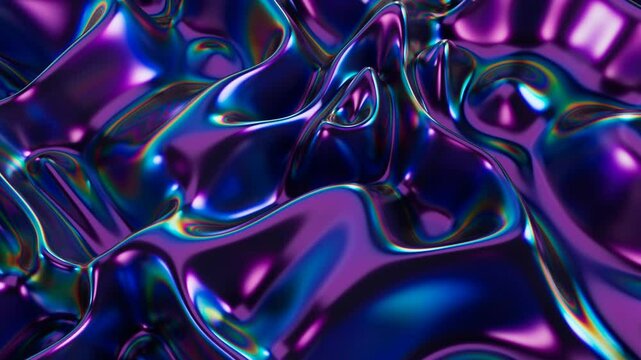 Abstract fluid texture of swirling liquid chrome metal waves with motion light effect. Seamless looping video. 4k psychedelic hypnotic graphics dynamic dark holographic background