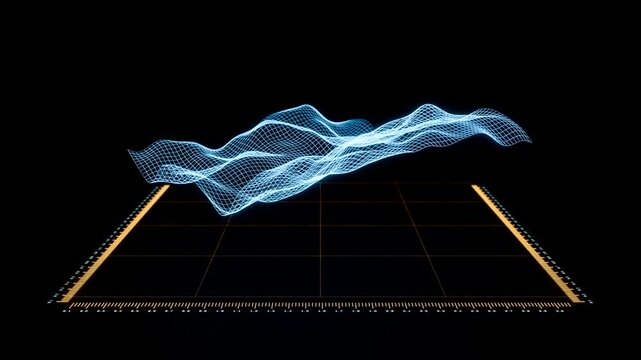 Vector map, grid, science, technology, wave structure. Digital wire, meassure, data, science, analyzing, big data, research, laboratory. 3D animation