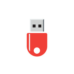 Simple and modern red USB flash drive icon symbolizing data storage, file transfer, and digital technology. Ideal for technology, computing, and business-related projects.