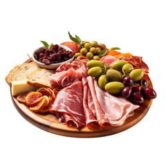 Italian antipasto platter on transparent background