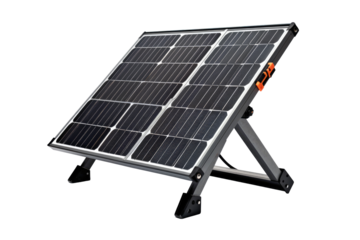 A compact foldable solar panel on transparent background