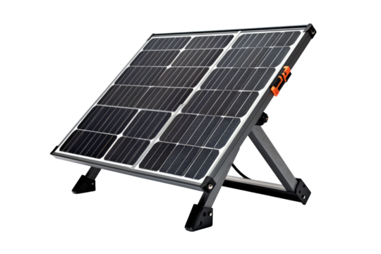 A compact foldable solar panel on transparent background
