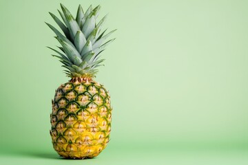 A Single Ripe Pineapple Placed Against a Green Background
