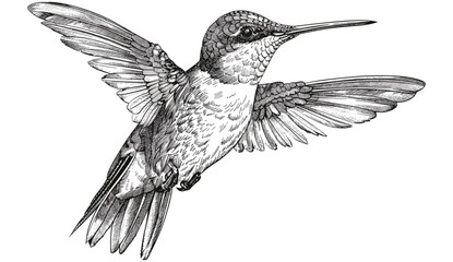 Colibri bird silhouette, vintage engraving hummingbird, hand-drawn sketch art, tropical bird, black and white illustration, hummingbird vector, ink drawing, bird background, nature art