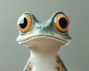 A cute frog with big eyes, simple background, 3D style, high definition, and studio lighting.