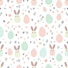 Seamless easter pattern, Seamless Easter Pattern with Cute Eggs and Bunnies on White Background, minimalist easter pattern