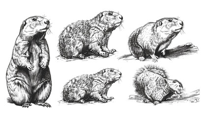 Groundhog vintage engraving, isolated marmot sketch, woodchuck black and white vector illustration, wildlife animal etching, retro nature drawing, antique hand drawn print