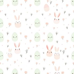 Seamless easter pattern, Seamless Easter Pattern with Cute Eggs and Bunnies on White Background, minimalist easter pattern