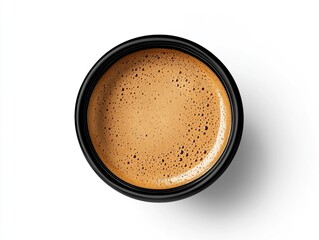 Overhead View of Espresso in Black Cup on White Background