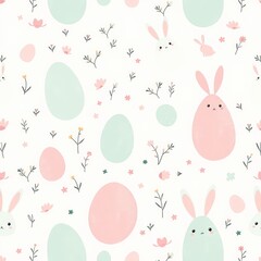 Seamless easter pattern, Seamless Easter Pattern with Cute Eggs and Bunnies on White Background, minimalist easter pattern