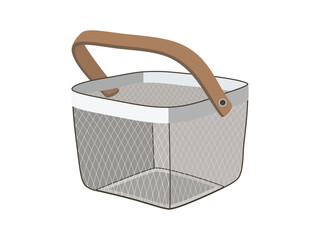 Woven picnic basket with sturdy brown handle for outdoor food storage and carrying essentials