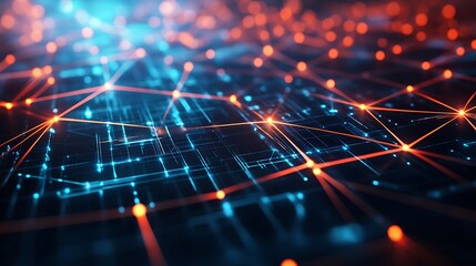 Abstract Neural Network Technology Background: Data Connection, Artificial Intelligence, Machine Learning, and Futuristic Digital Network.