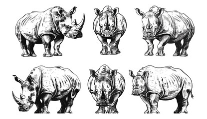 Vintage engraving rhinoceros, ink sketch, Africa background, rhino silhouette, black and white, hand-drawn illustration, wildlife art, safari animal, nature sketch, animal silhouette.