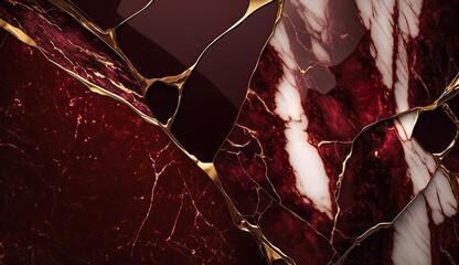 Beautiful marble abstract background with a mix of burgundy, gold and red colours.