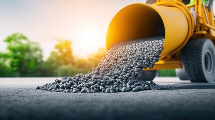Asphalt Paving Construction: Fresh Concrete Pouring from a Truck
