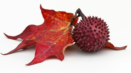 Naklejka premium Sweetgum Tree Leaves in Autumn Foliage. Nature's Fall Beauty in Red and Green