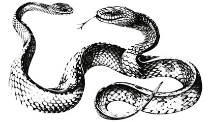 Obraz premium Cobra sketch, vintage engraving vector, black and white snake illustration, hand drawn asp, reptile silhouette, viper serpent, isolated ink image, serpent art design