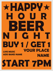 happy hour beer night flyer poster or social media post design
