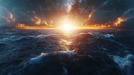 Epic sunset over a stormy ocean
