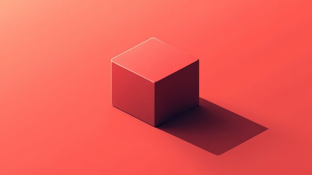 Red Three-Dimensional Geometric Cube on a Uniform Red Background with Dramatic Shadows Creating an Artistic and Minimalist Visual Effect