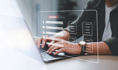 Complete an online survey Register with an online registration form Register a new user Complete an...