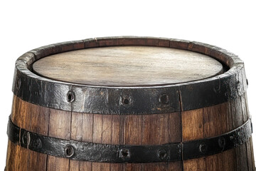 wooden barrel with iron rings isolated