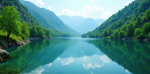 Fototapeta premium Serene lake waters reflected in the stillness of ambazari lake, water, greenery