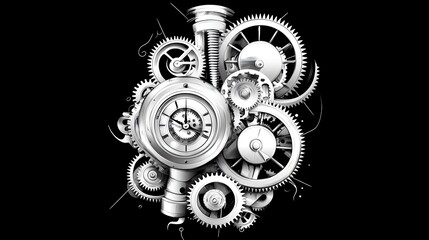 Intricate Clockwork Mechanism Gears Interlock, Times Passage, Mechanical Marvel