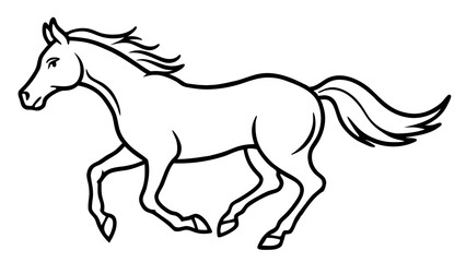 Obraz premium A Majestic Horse In Full Gallop, Its Mane And Tail Flowing In The Wind, A Symbol Of Untamed Freedom And Boundless Energy, Depicted In A Clean Line Art Style