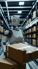 A humanoid robot operating in a warehouse.