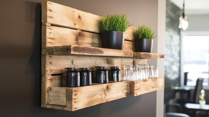 A minimalist-style pallet wall-mounted storage rack.