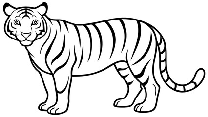 A Majestic Tiger Standing Proudly, A Symbol Of Wild Beauty And Power, Depicted In Bold Black And White Lines