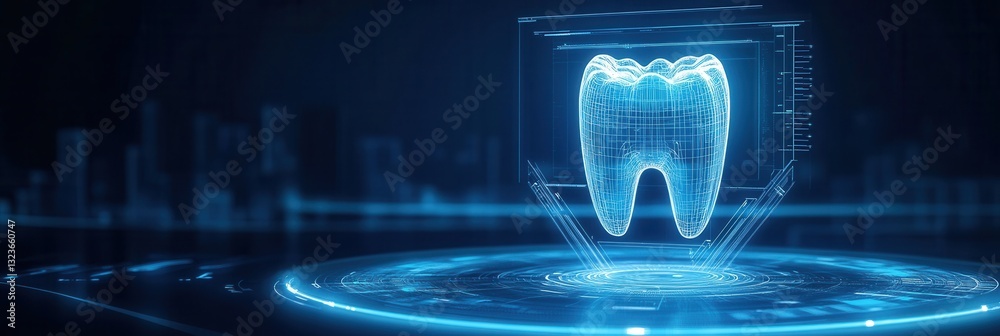Aufkleber exploring a futuristic dental implant with holographic interface and digital enhancements set agains