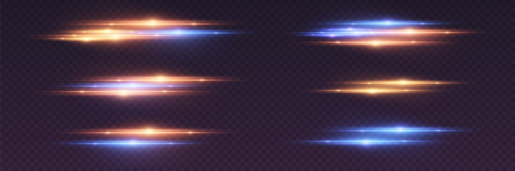 Collection of neon glares of light, laser line effect.